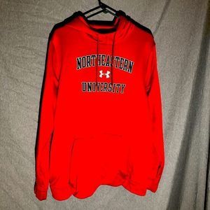 Red Under Armor Cold Gear North Eastern University  Loose Fit Hoodie Sweatshirt